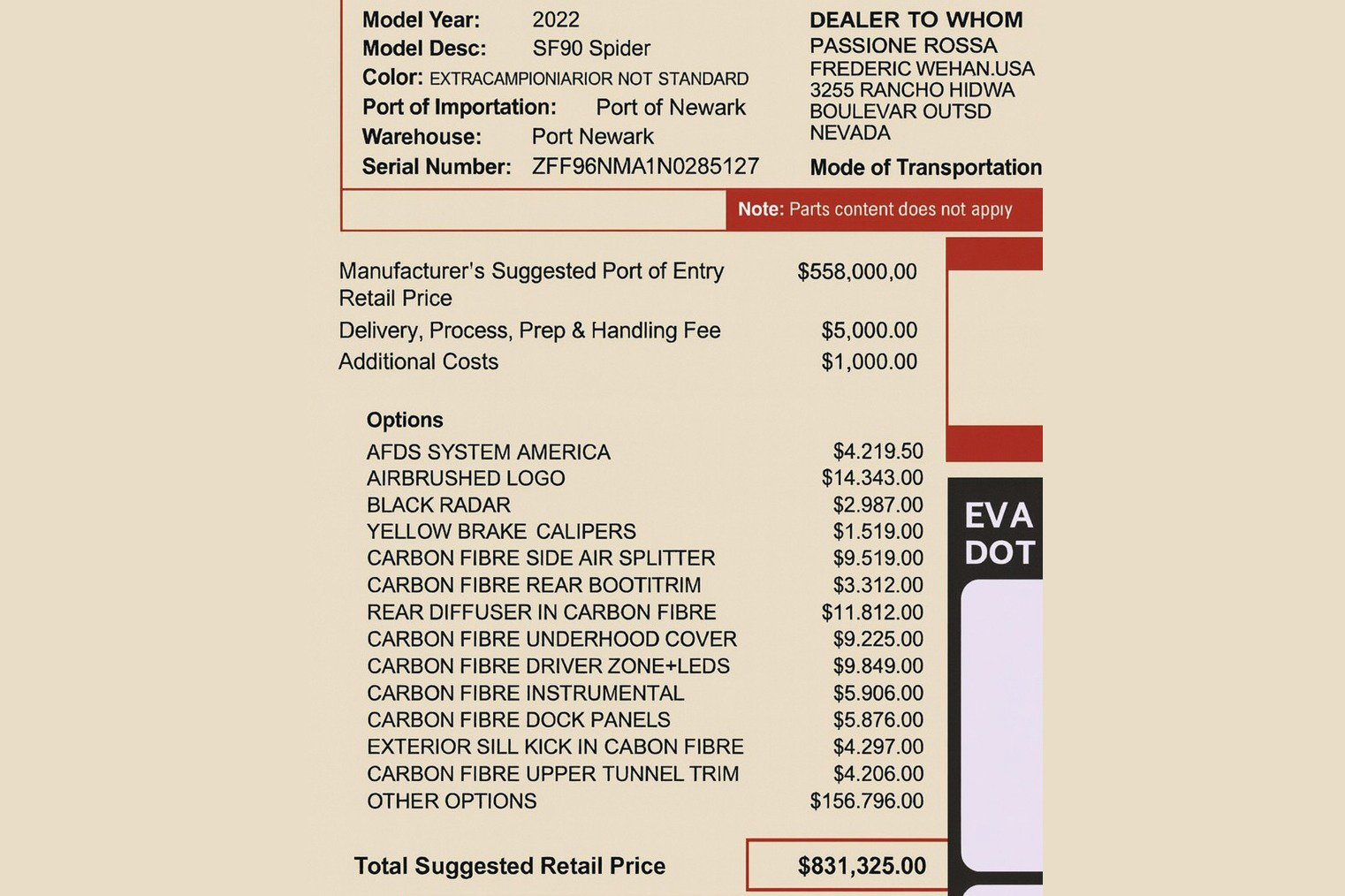 Used 2022 Ferrari SF90 Spider $831K MSRP, Tailor Made, Facto image 3
