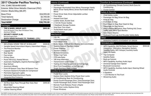 Used 2017 Chrysler Pacifica Touring-L w/ Tire & Wheel Group FWD image 17
