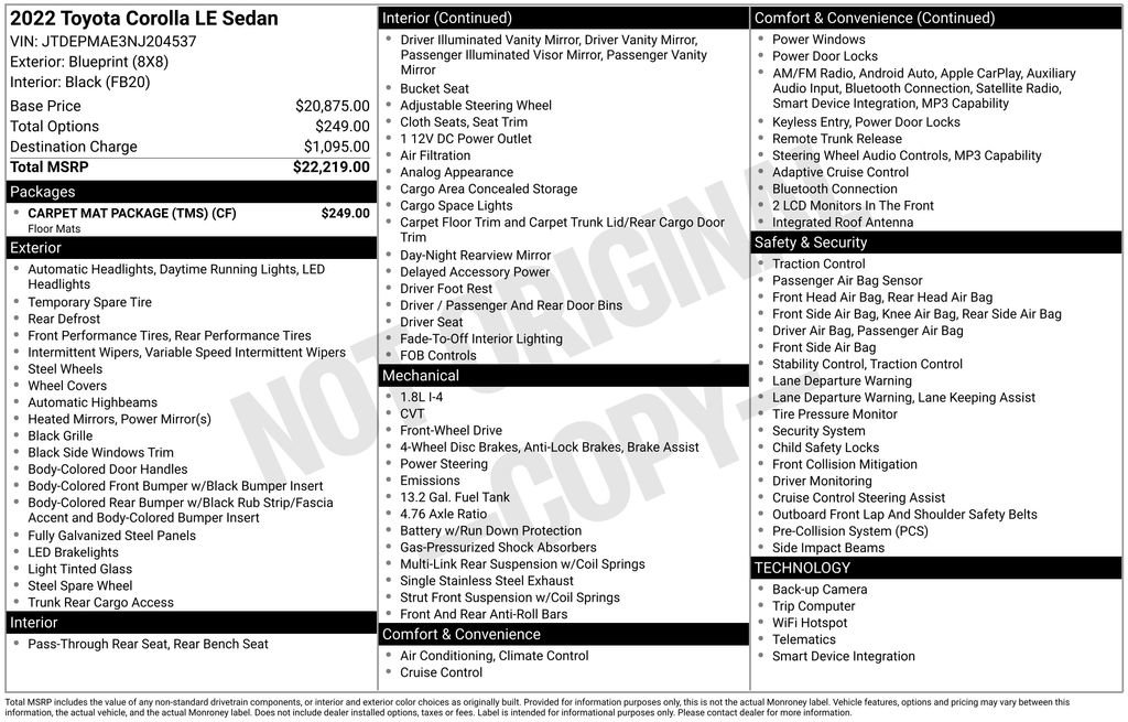 Certified 2022 Toyota Corolla LE w/ Carpet Mat Package (TMS) FWD image 26