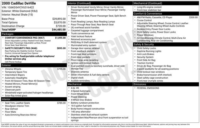 Used 2000 Cadillac De Ville Base w/ Comfort/Convenience Pkg image 7