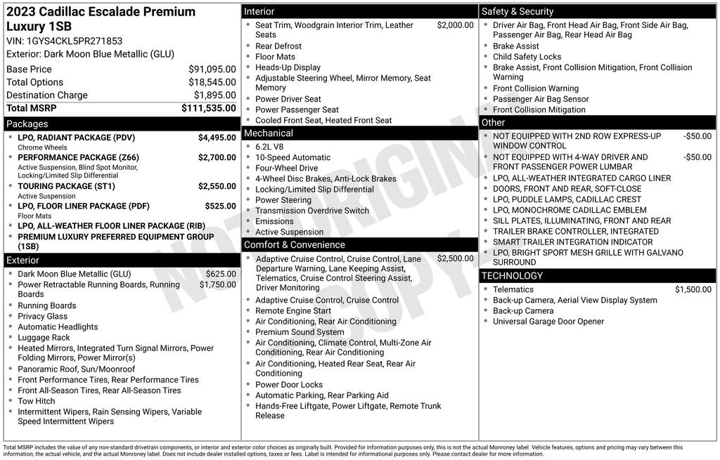 Used 2023 Cadillac Escalade Premium Luxury w/ LPO, Radiant Package AWD/4WD image 10