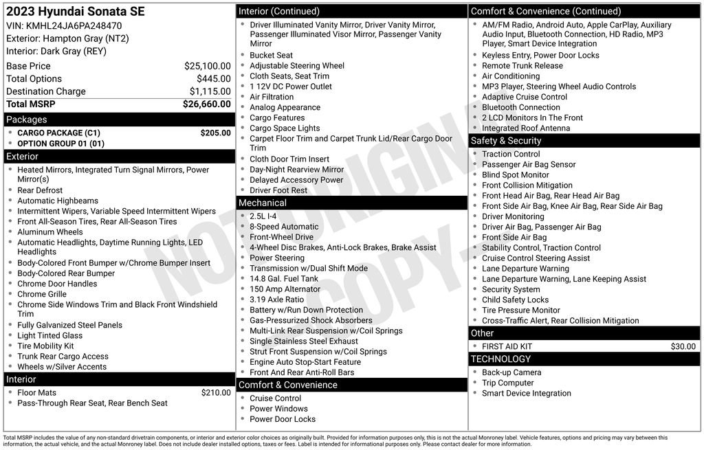 Used 2023 Hyundai Sonata SE w/ Cargo Package image 8