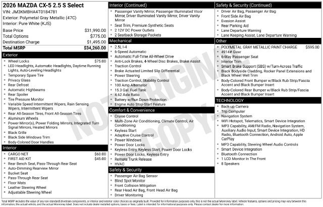 New 2026 MAZDA CX-5 Select AWD/4WD image 9