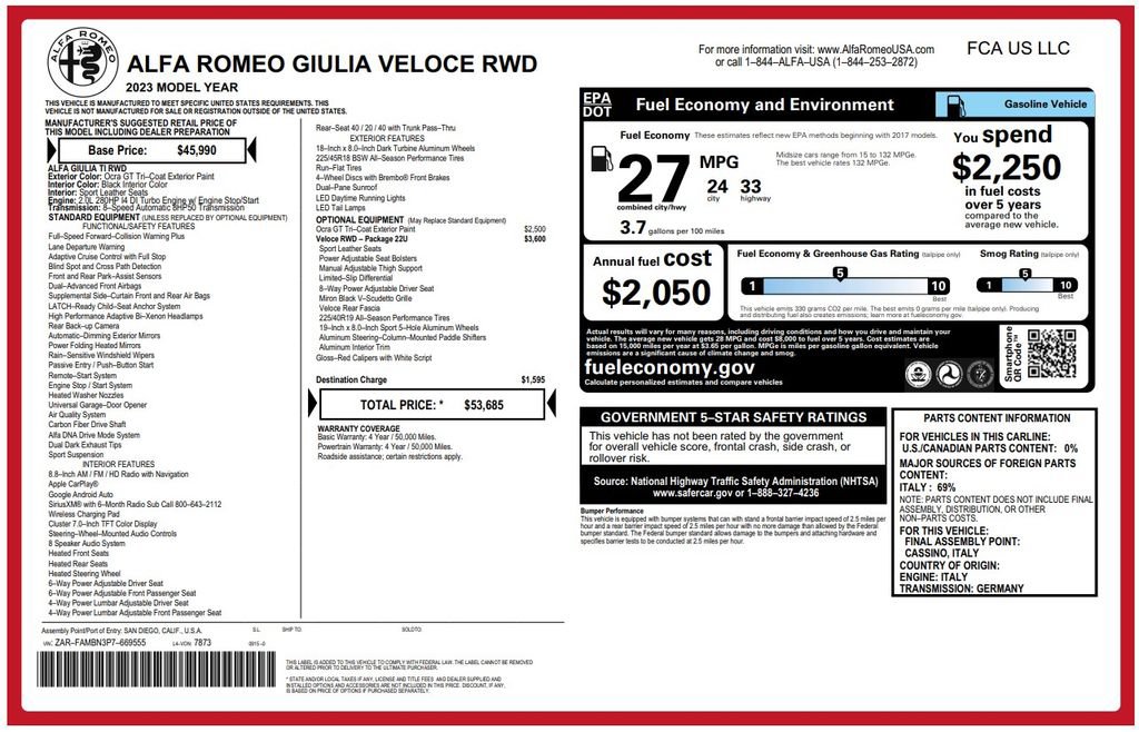 Used 2023 Alfa Romeo Giulia Veloce RWD image 3