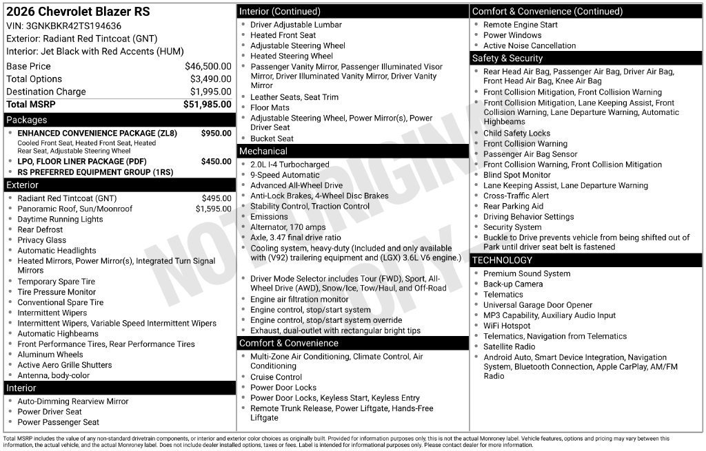 New 2026 Chevrolet Blazer RS w/ Enhanced Convenience Package AWD/4WD image 11