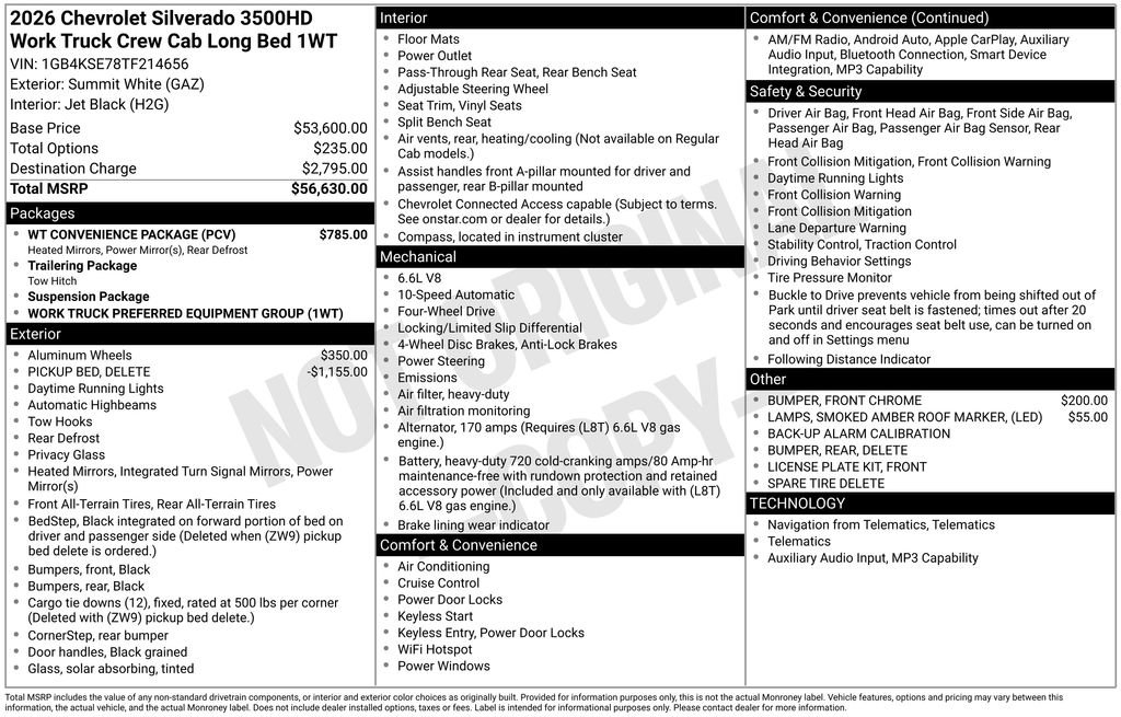 New 2026 Chevrolet Silverado 3500 W/T w/ WT Convenience Package AWD/4WD image 19