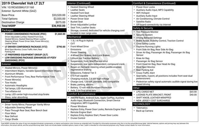 Used 2019 Chevrolet Volt LT w/ Power Convenience Package FWD image 2