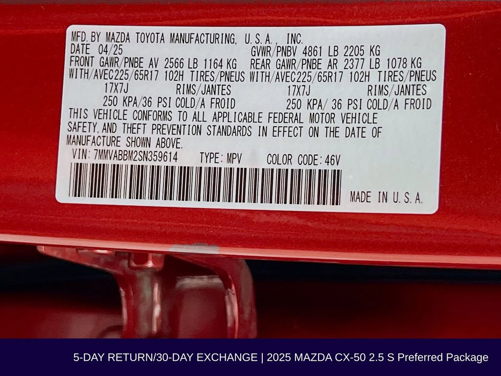 Used 2025 MAZDA CX-50 AWD 2.5 S w/ Cargo Package image 36