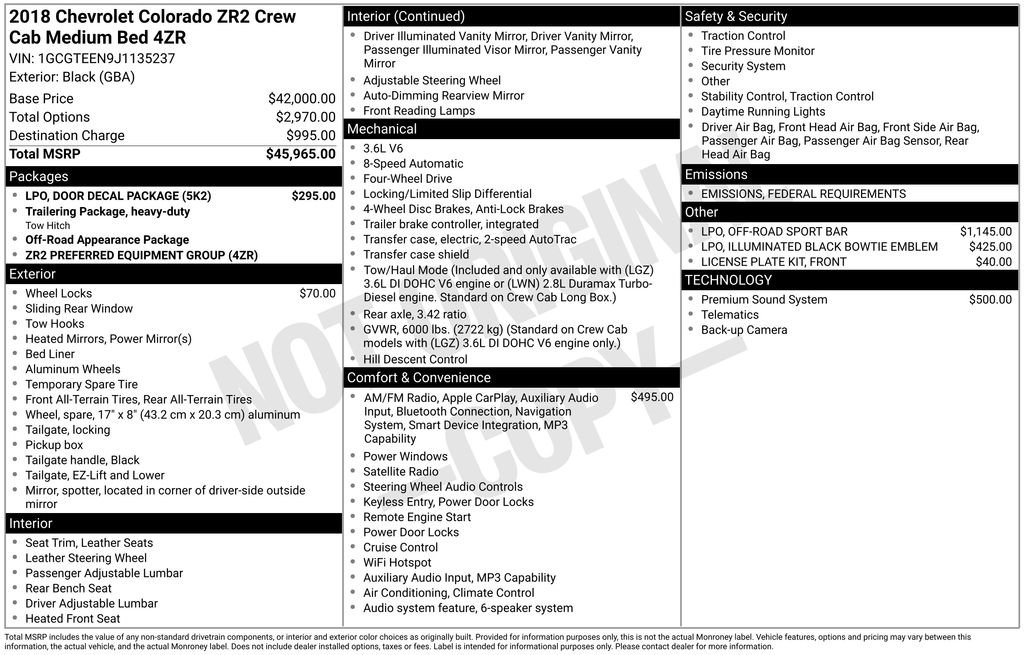 Used 2018 Chevrolet Colorado ZR2 w/ LPO, Door Decal Package image 5