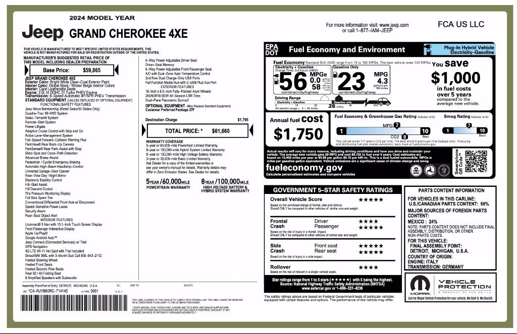 Certified 2024 Jeep Grand Cherokee Limited 4xe AWD/4WD image 7