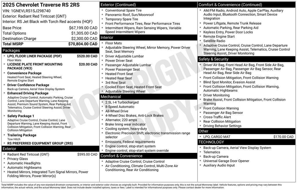 Used 2025 Chevrolet Traverse RS w/ LPO, Floor Liner Package AWD/4WD image 48