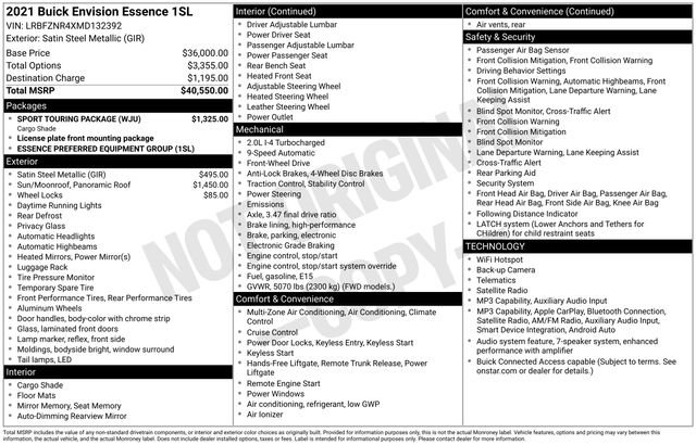 Used 2021 Buick Envision Essence w/ Sport Touring Package FWD image 11
