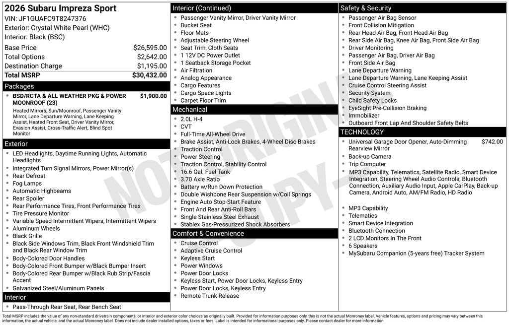 New 2026 Subaru Impreza 2.0i Sport AWD/4WD image 6