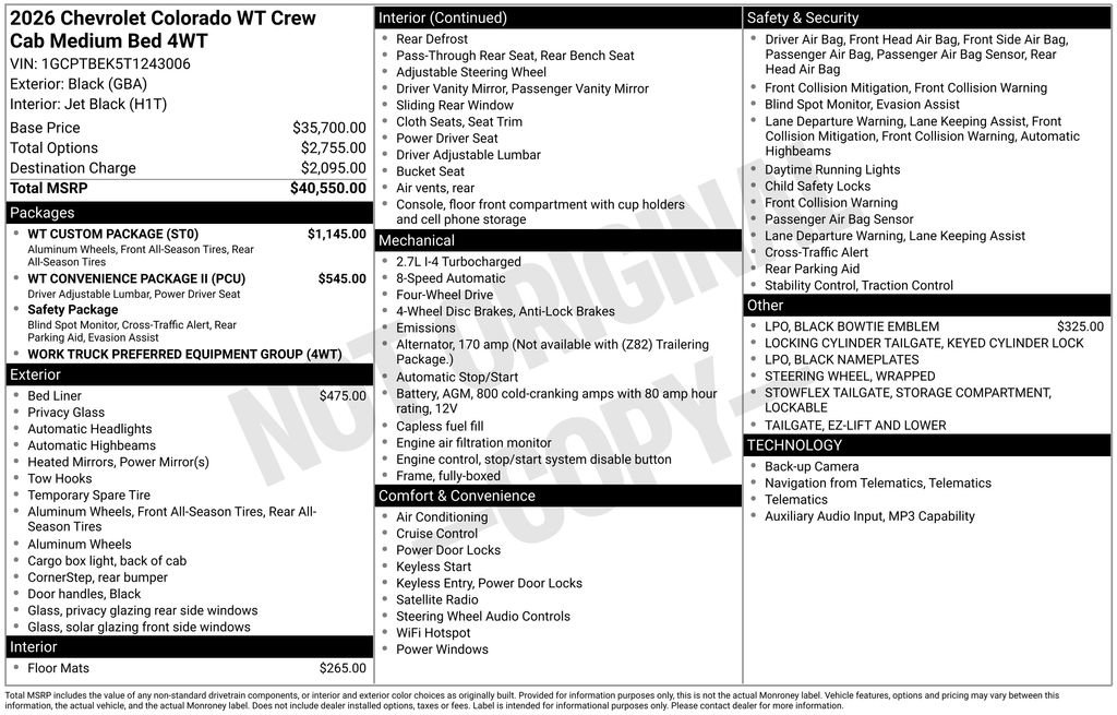 New 2026 Chevrolet Colorado W/T w/ WT Custom Package AWD/4WD image 3