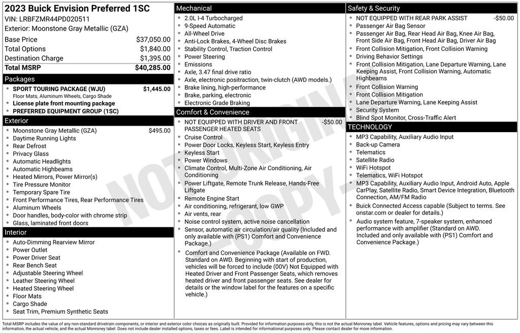 Used 2023 Buick Envision Preferred w/ Sport Touring Package AWD/4WD image 16