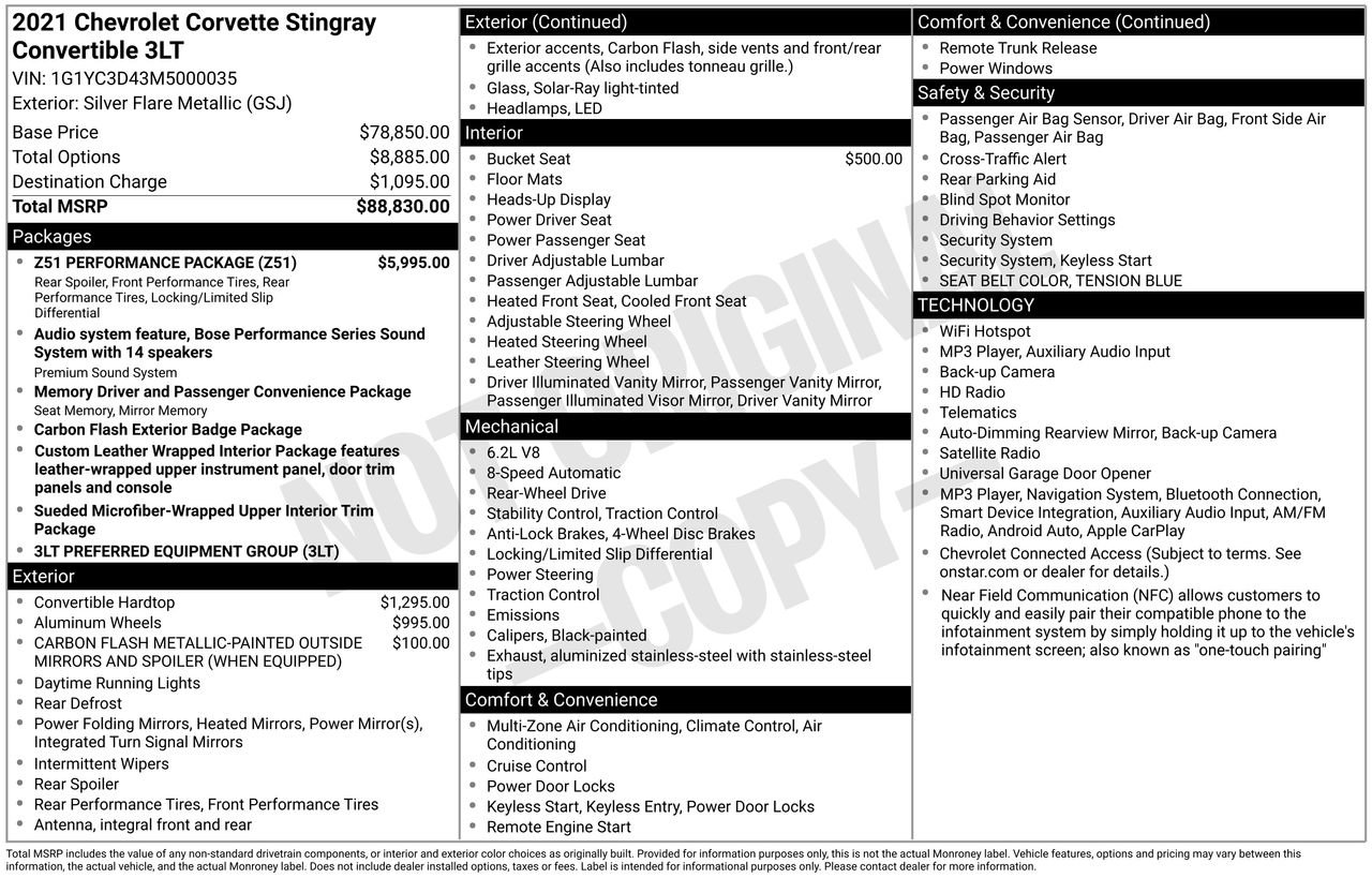 Used 2021 Chevrolet Corvette Stingray Premium Conv w/ Z51 Performance Package RWD image 53