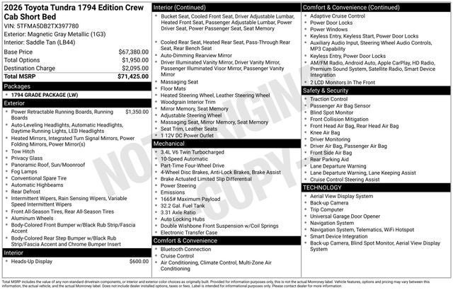 New 2026 Toyota Tundra 1794 Edition