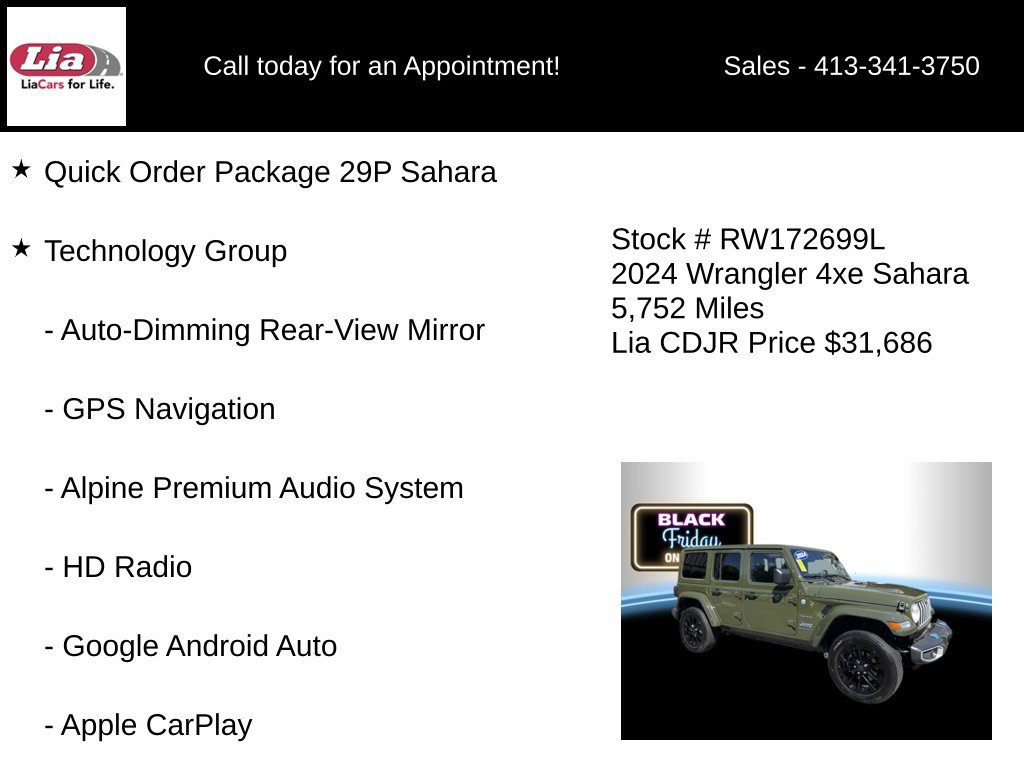 Certified 2024 Jeep Wrangler Unlimited Sahara w/ Technology Group AWD/4WD image 6