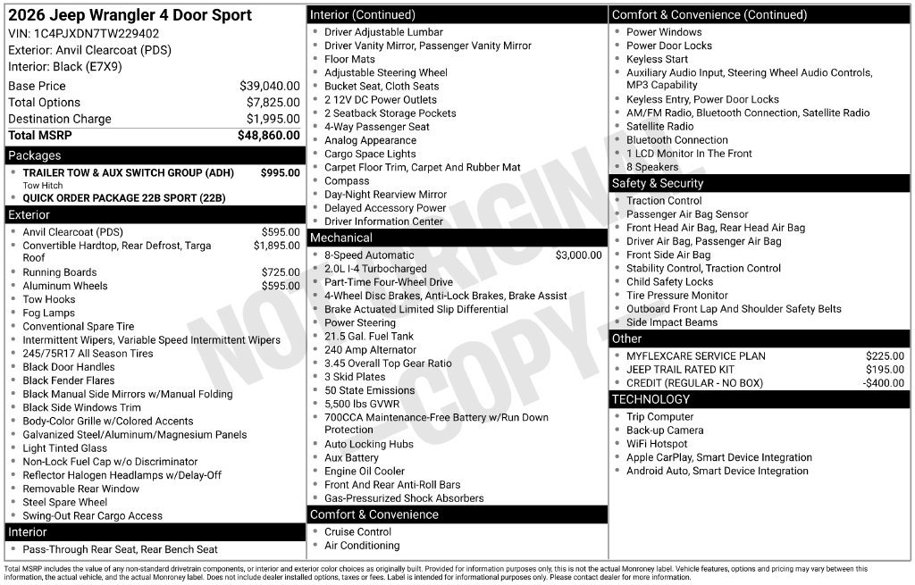 New 2026 Jeep Wrangler Unlimited Sport AWD/4WD image 4