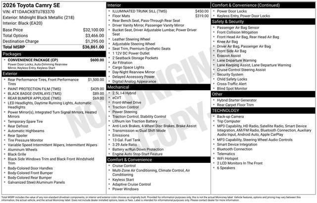 New 2026 Toyota Camry SE w/ Convenience Package FWD image 1