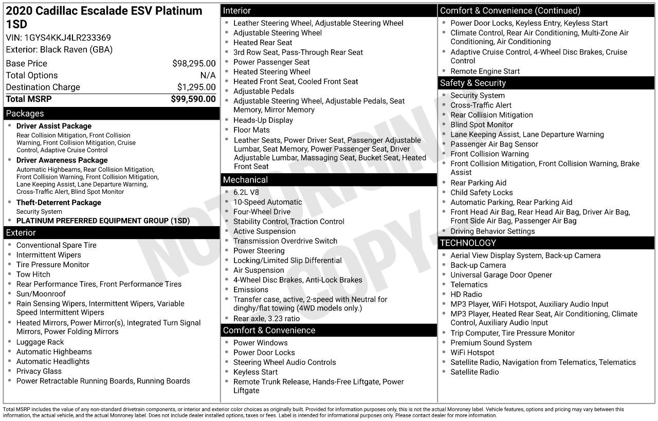 Used 2020 Cadillac Escalade ESV Platinum AWD/4WD image 61