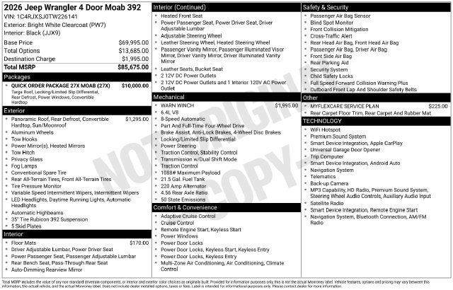 Used 2026 Jeep Wrangler Unlimited Rubicon 392 w/ Quick Order Package 27X Moab AWD/4WD image 26