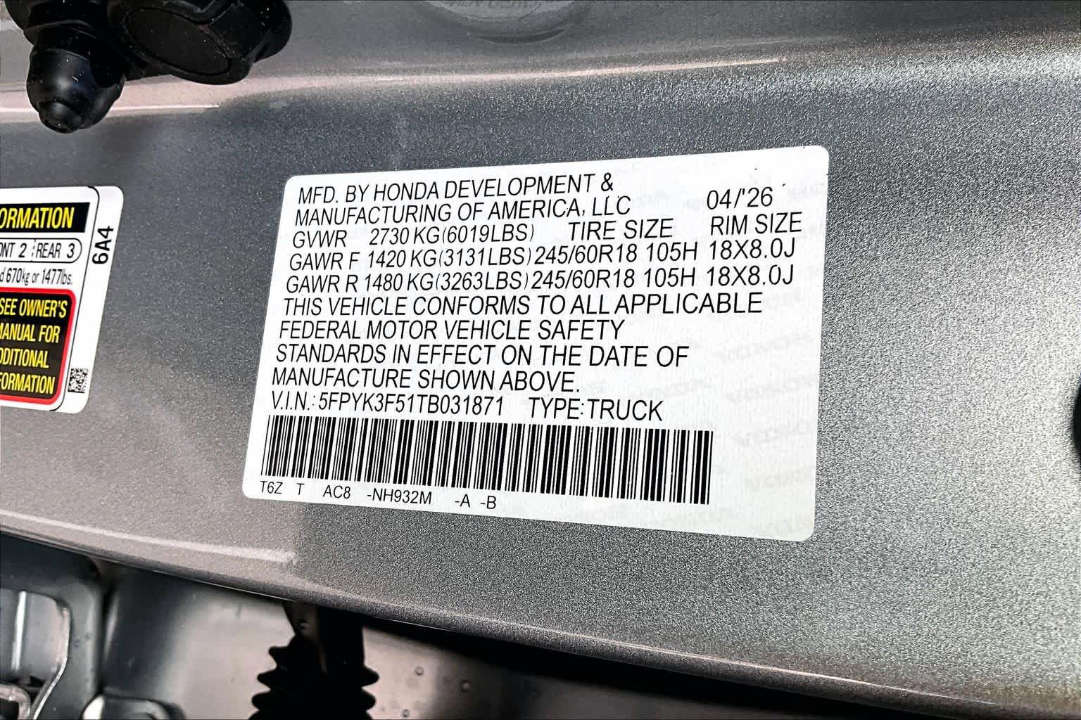 New 2026 Honda Ridgeline RTL image 18