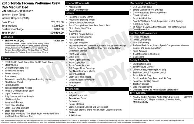 Used 2015 Toyota Tacoma PreRunner w/ SR5 Package RWD image 4