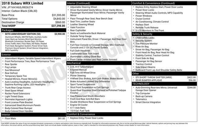 Used 2018 Subaru WRX Limited w/ 50th Anniversary Edition image 3