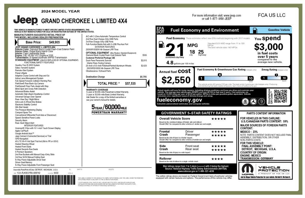 Certified 2024 Jeep Grand Cherokee L Limited AWD/4WD image 5