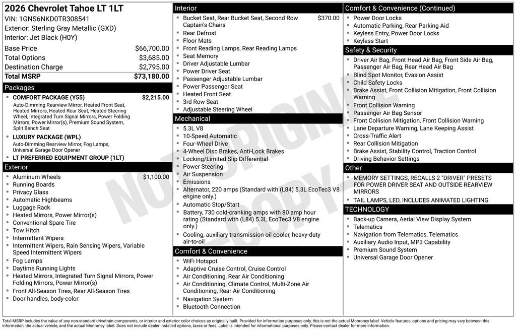New 2026 Chevrolet Tahoe LT w/ Comfort Package AWD/4WD image 10