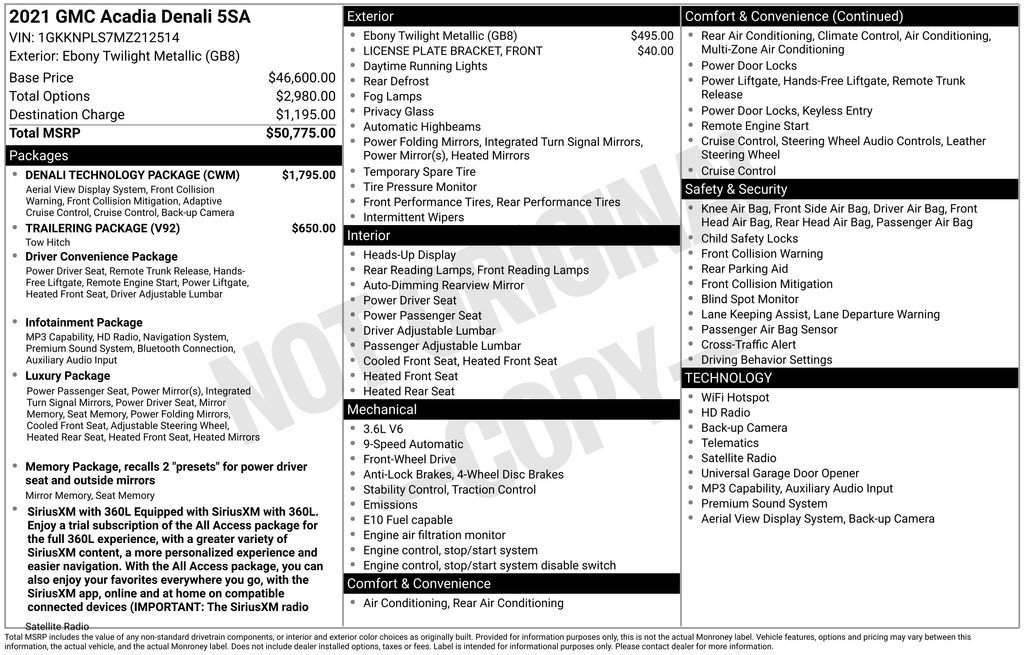 Used 2021 GMC Acadia Denali w/ Denali Technology Package FWD image 43