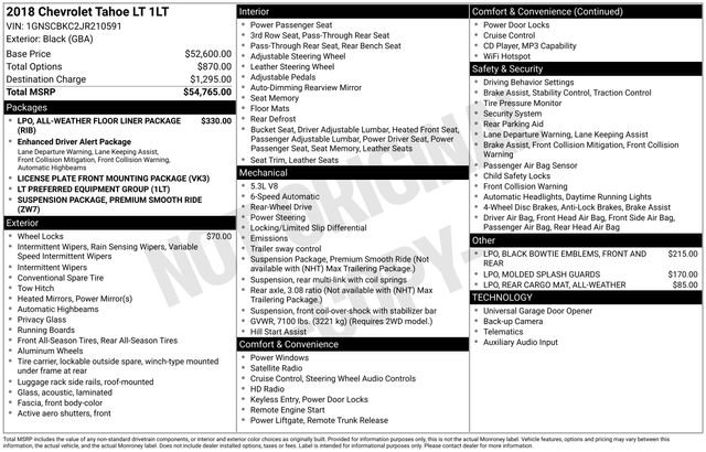 Used 2018 Chevrolet Tahoe LT RWD image 1