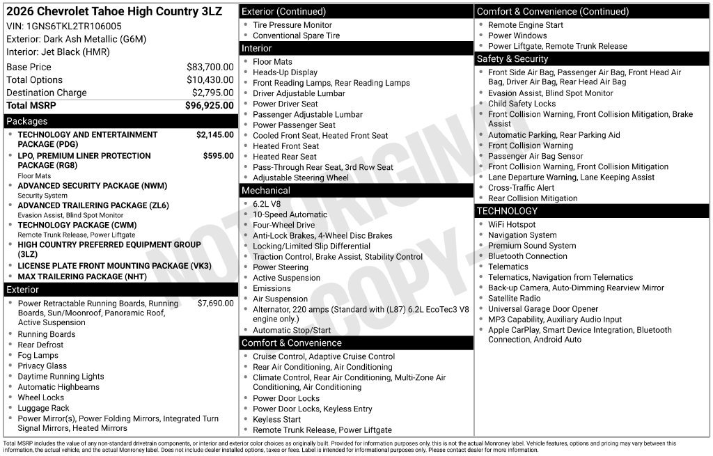 Used 2026 Chevrolet Tahoe High Country AWD/4WD image 74
