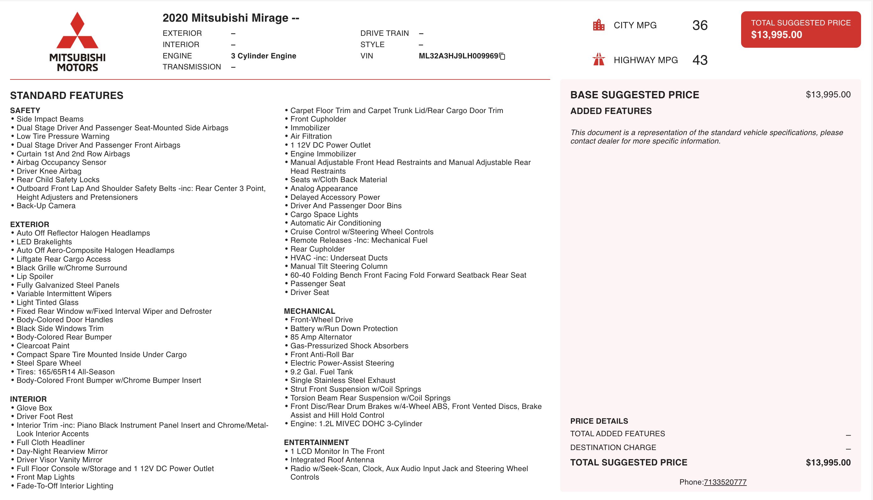 Used 2020 Mitsubishi Mirage ES image 2