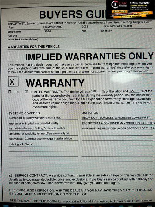 Used 2023 RAM ProMaster 2500 FWD image 10