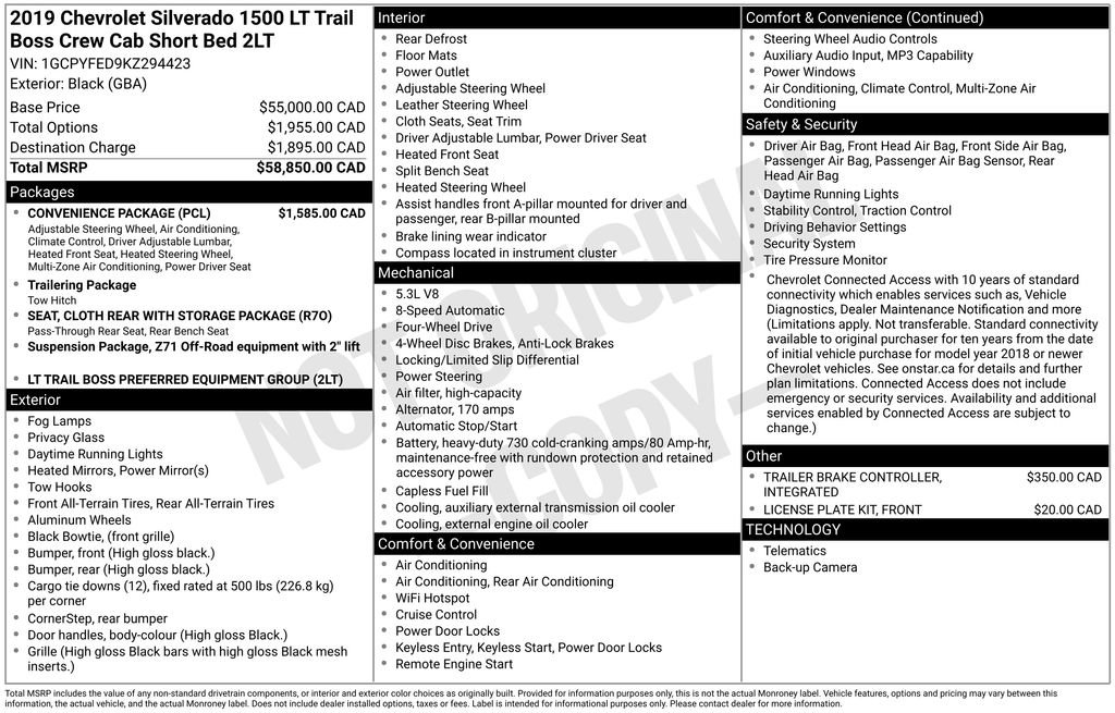 Used 2019 Chevrolet Silverado 1500 LT Trail Boss w/ Convenience Package AWD/4WD image 4