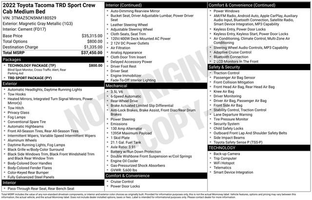 Used 2022 Toyota Tacoma TRD Sport w/ Technology Package RWD image 24