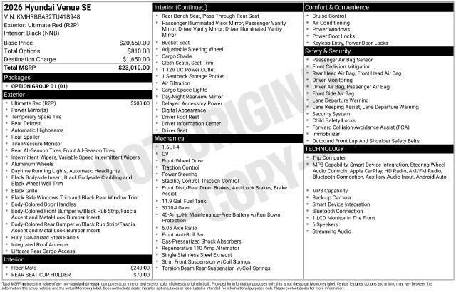 Used 2026 Hyundai Venue SE FWD image 7