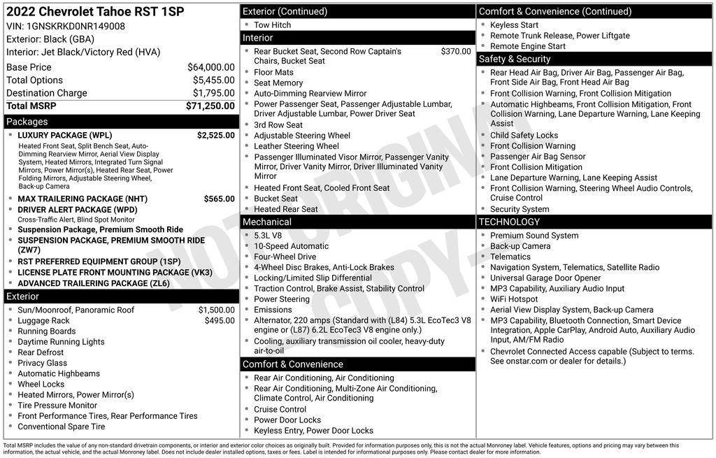 Used 2022 Chevrolet Tahoe RST w/ Luxury Package AWD/4WD image 23