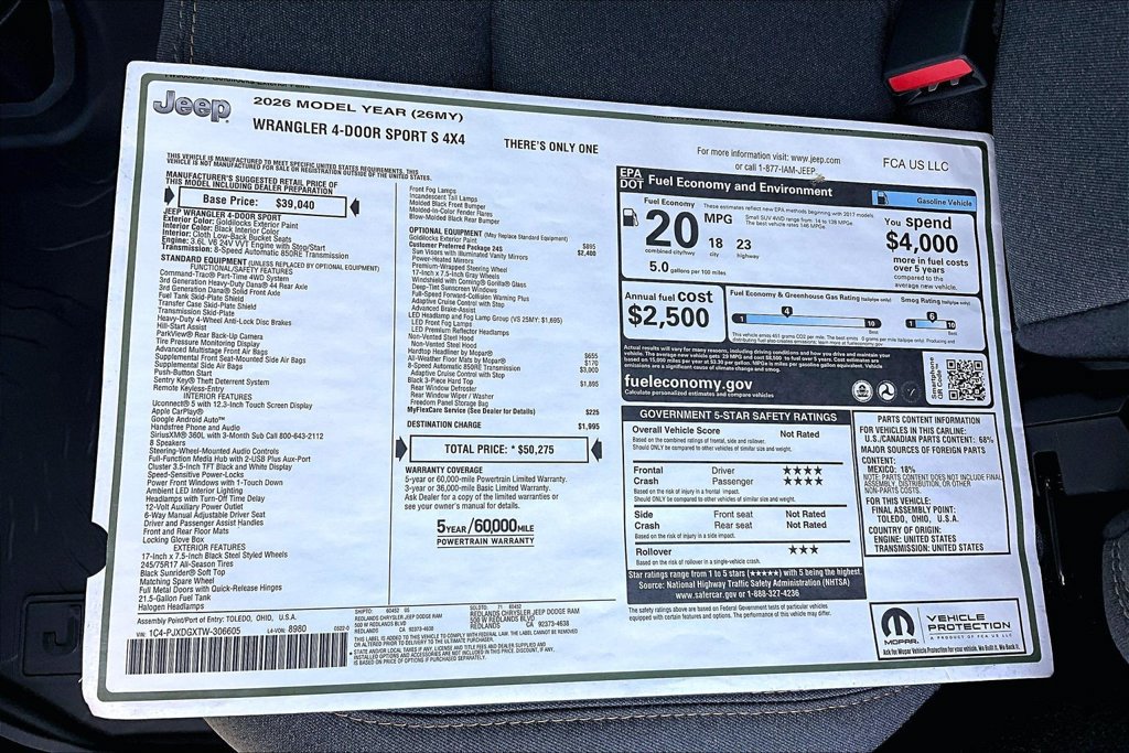 New 2026 Jeep Wrangler Unlimited Sport AWD/4WD image 33
