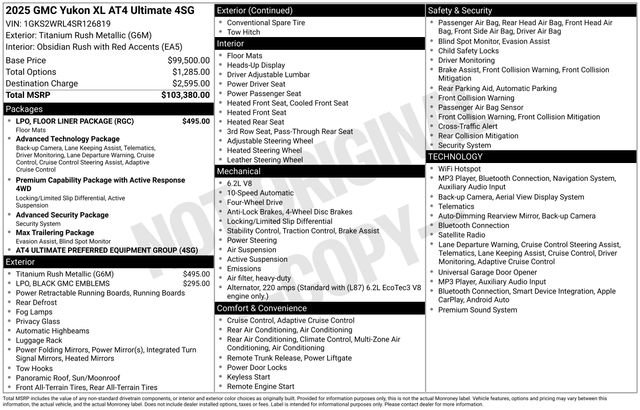 Used 2025 GMC Yukon XL AT4 Ultimate w/ LPO, Floor Liner Package AWD/4WD image 3