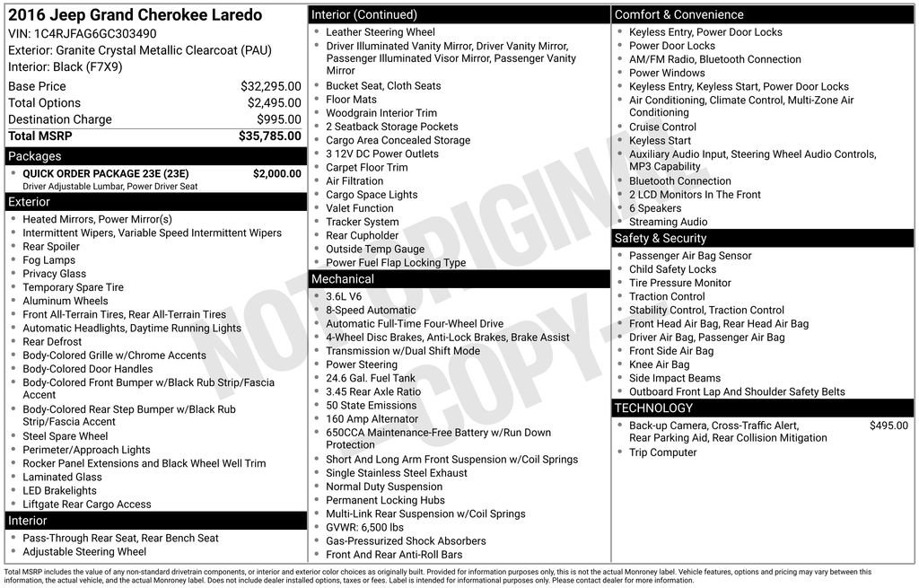 Used 2016 Jeep Grand Cherokee Laredo w/ Quick Order Package 23E AWD/4WD image 12