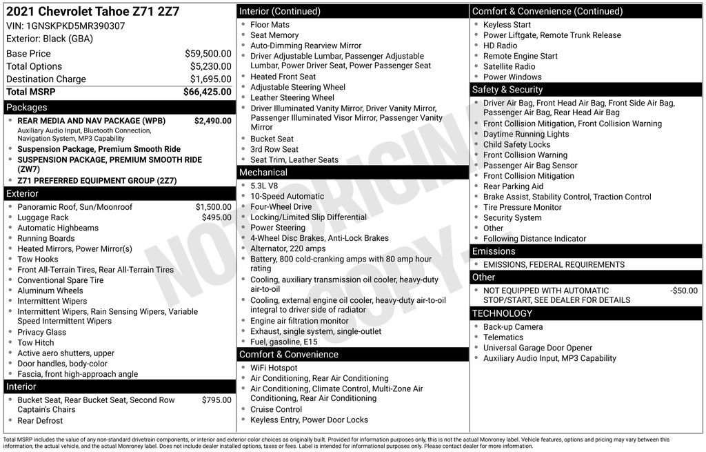 Used 2021 Chevrolet Tahoe Z71 w/ Rear Media and Nav Package image 80