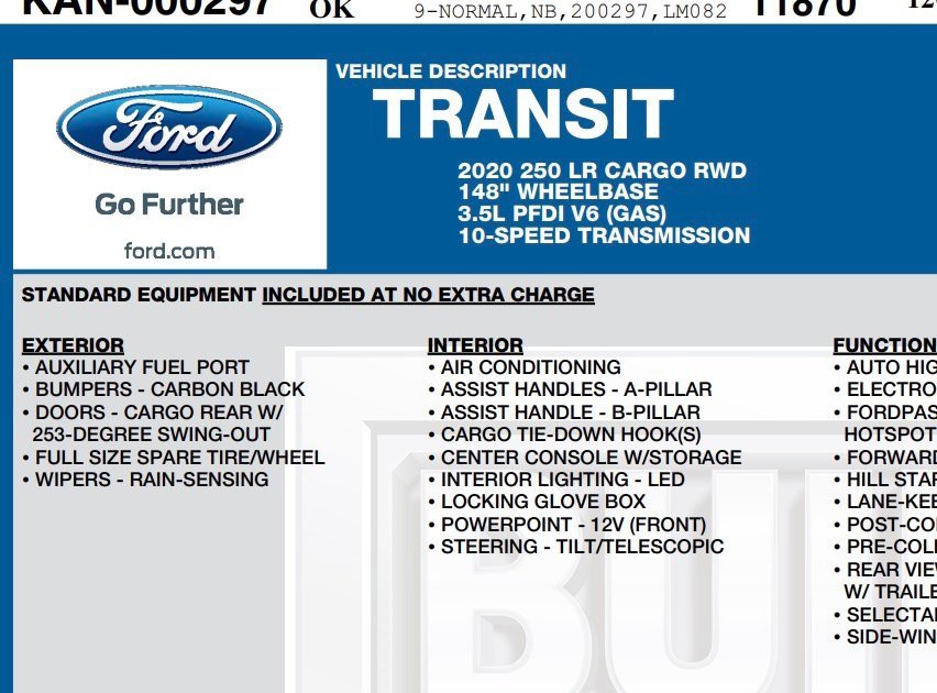 Used 2020 Ford Transit 250 Low Roof w/ Load Area Protection Package image 3