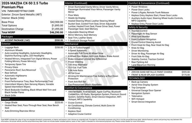 New 2026 MAZDA CX-50 2.5 Turbo w/ Accent Package AWD/4WD image 27