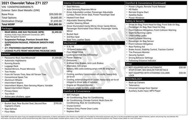 Used 2021 Chevrolet Tahoe Z71 w/ Rear Media and Nav Package image 44