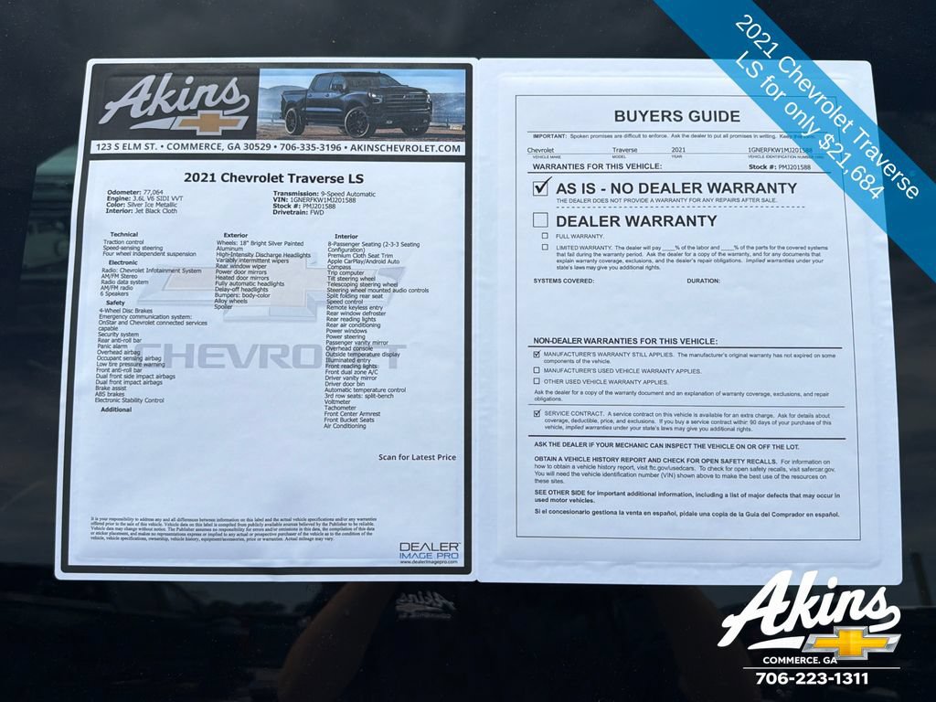 Certified 2021 Chevrolet Traverse LS FWD image 10