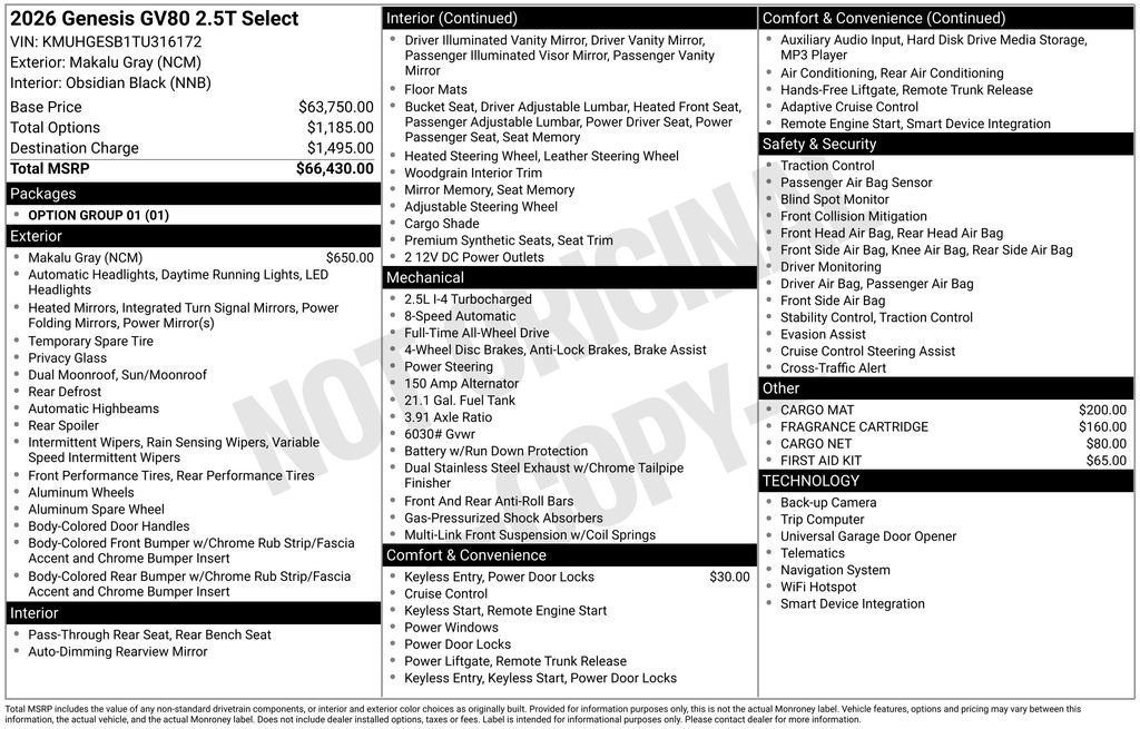 New 2026 Genesis GV80 2.5T Select AWD/4WD image 2