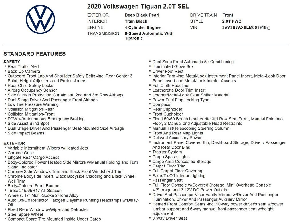 Used 2020 Volkswagen Tiguan SEL FWD image 17